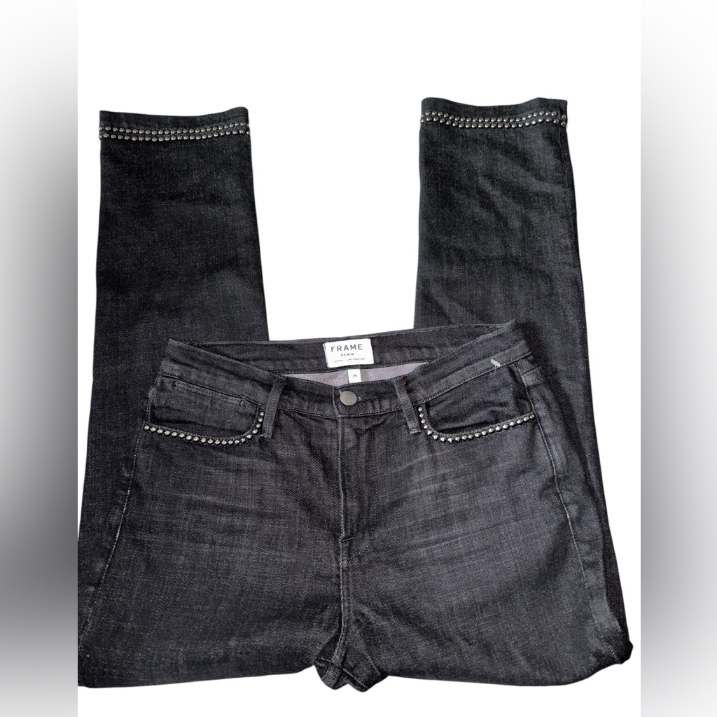 Frame Women’s Le High Straight Leg Studded Black Jeans Size 29